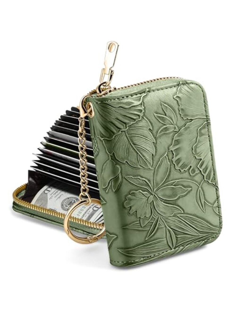 Embossed leather Rfid wallet women KeyChain Wallet